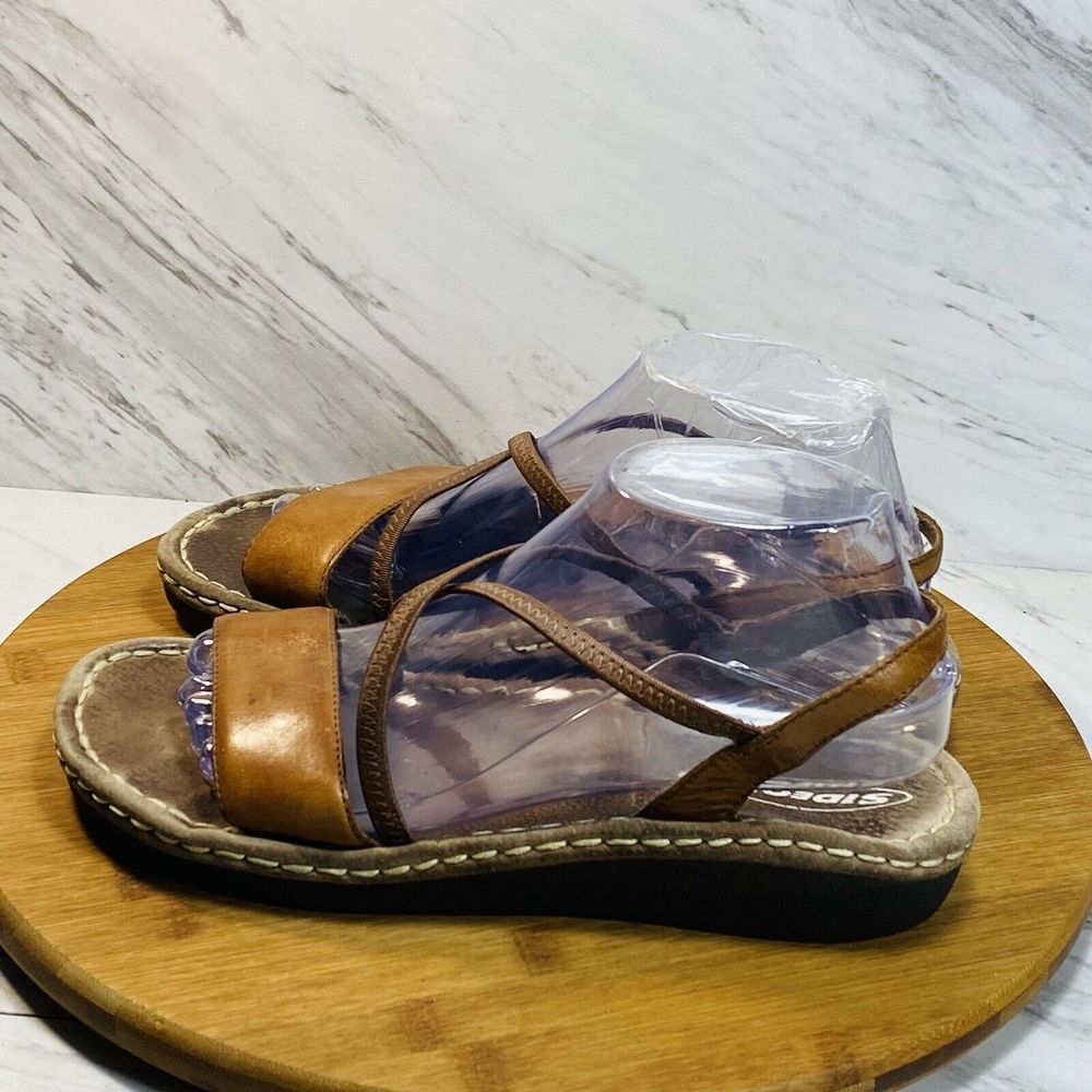 Sideout Leather Sandals Brown Womens 9 Mesa Slip On Sling Back Flat
